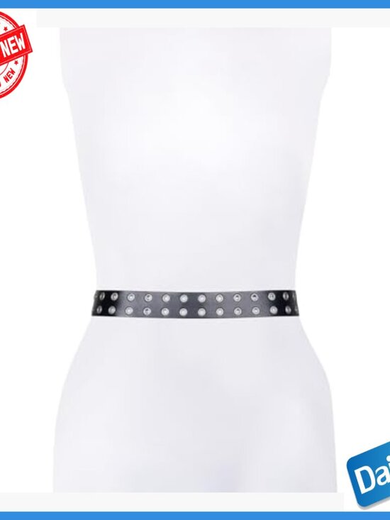 Adjustable Leather Belt with Metal Buckle and Eyelet Studs main image 4